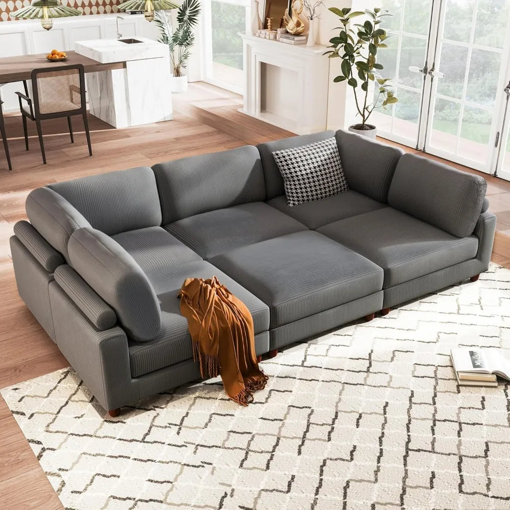 Free Combination Convertible Modular Sectional Sofa with Movable,Oversized Corduroy Upholstered Sleeper Corner Couch Sofabed