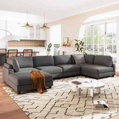 Free Combination Convertible Modular Sectional Sofa with Movable,Oversized Corduroy Upholstered Sleeper Corner Couch Sofabed