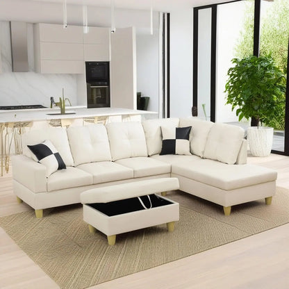 L-Shape Couch Living Room Furniture with Chaise Lounge & Storage , 3-Piece Sectional Sofa Set with Right-Facing Recliner