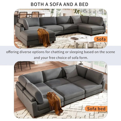 Free Combination Convertible Modular Sectional Sofa with Movable,Oversized Corduroy Upholstered Sleeper Corner Couch Sofabed