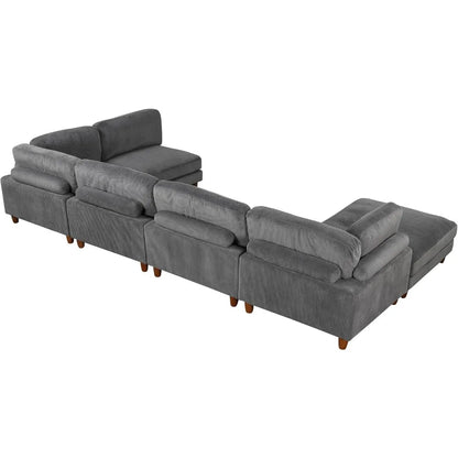 Free Combination Convertible Modular Sectional Sofa with Movable,Oversized Corduroy Upholstered Sleeper Corner Couch Sofabed